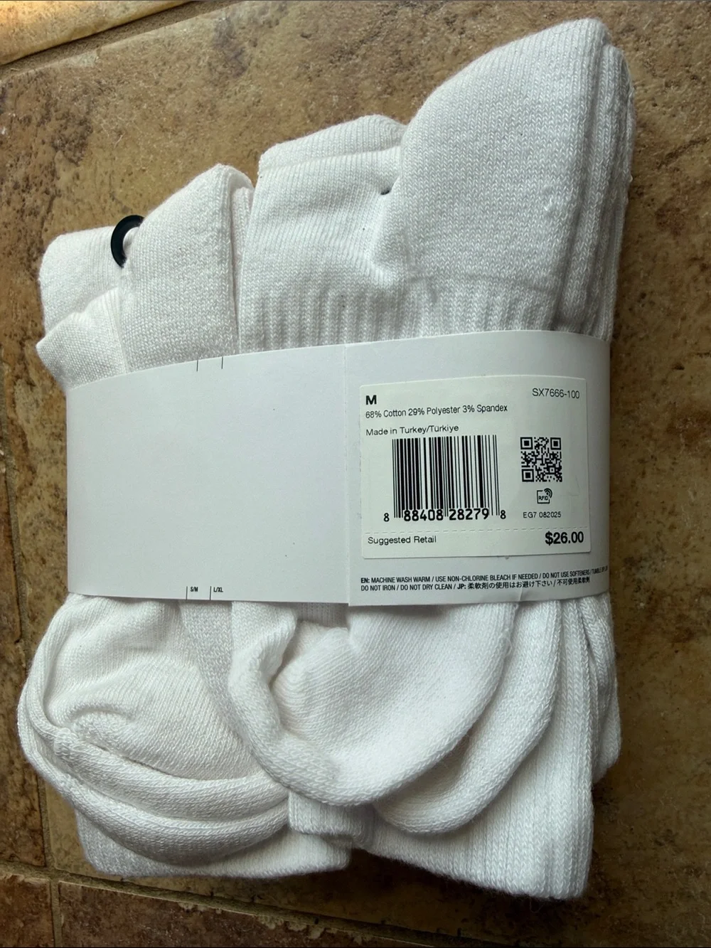 Nike Kids Dri-Fit Crew Socks in White with Black Swoosh (6-Pack)